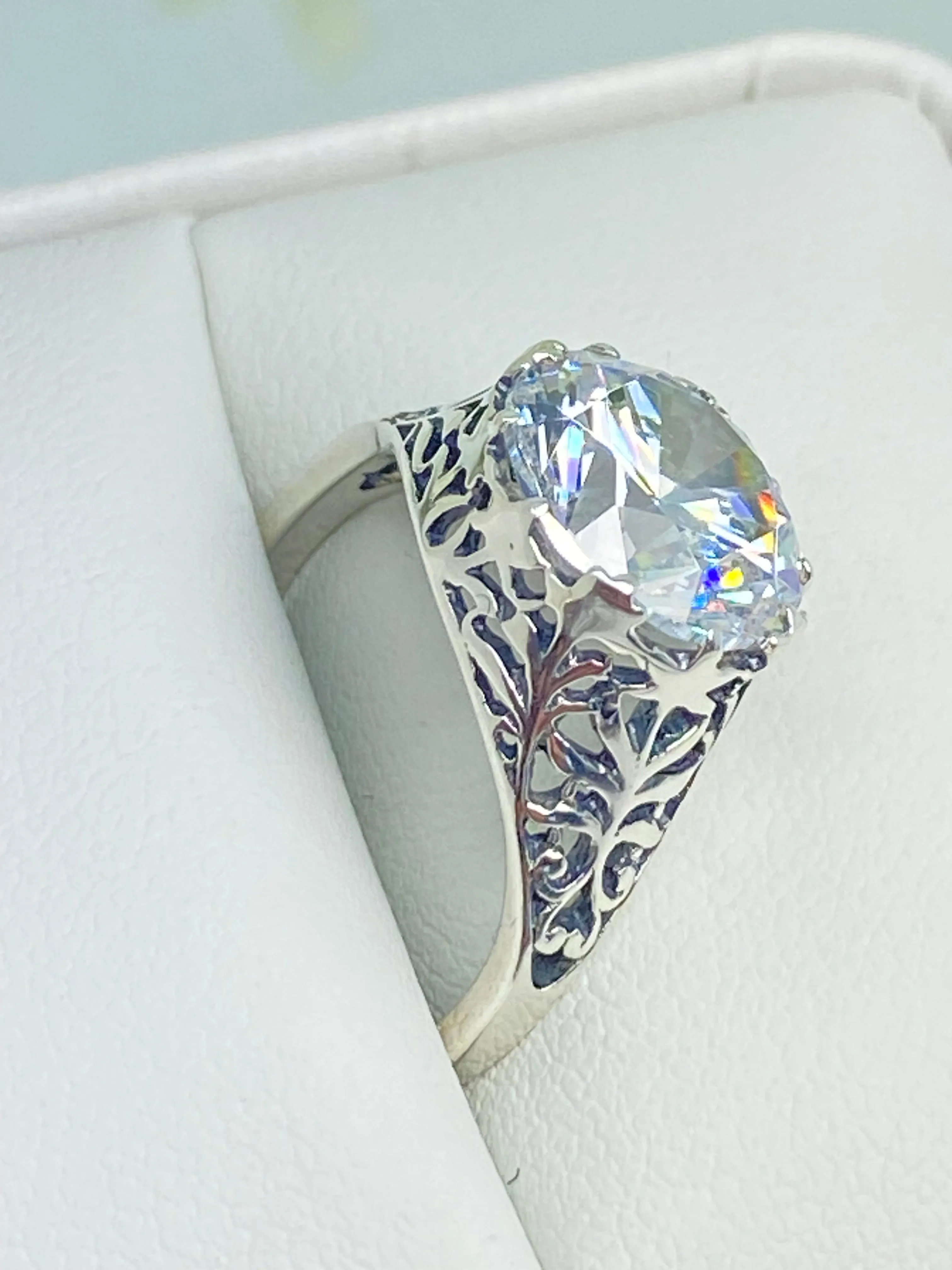 White CZ Ring, Victorian Jewelry, Ivy Ring #D13