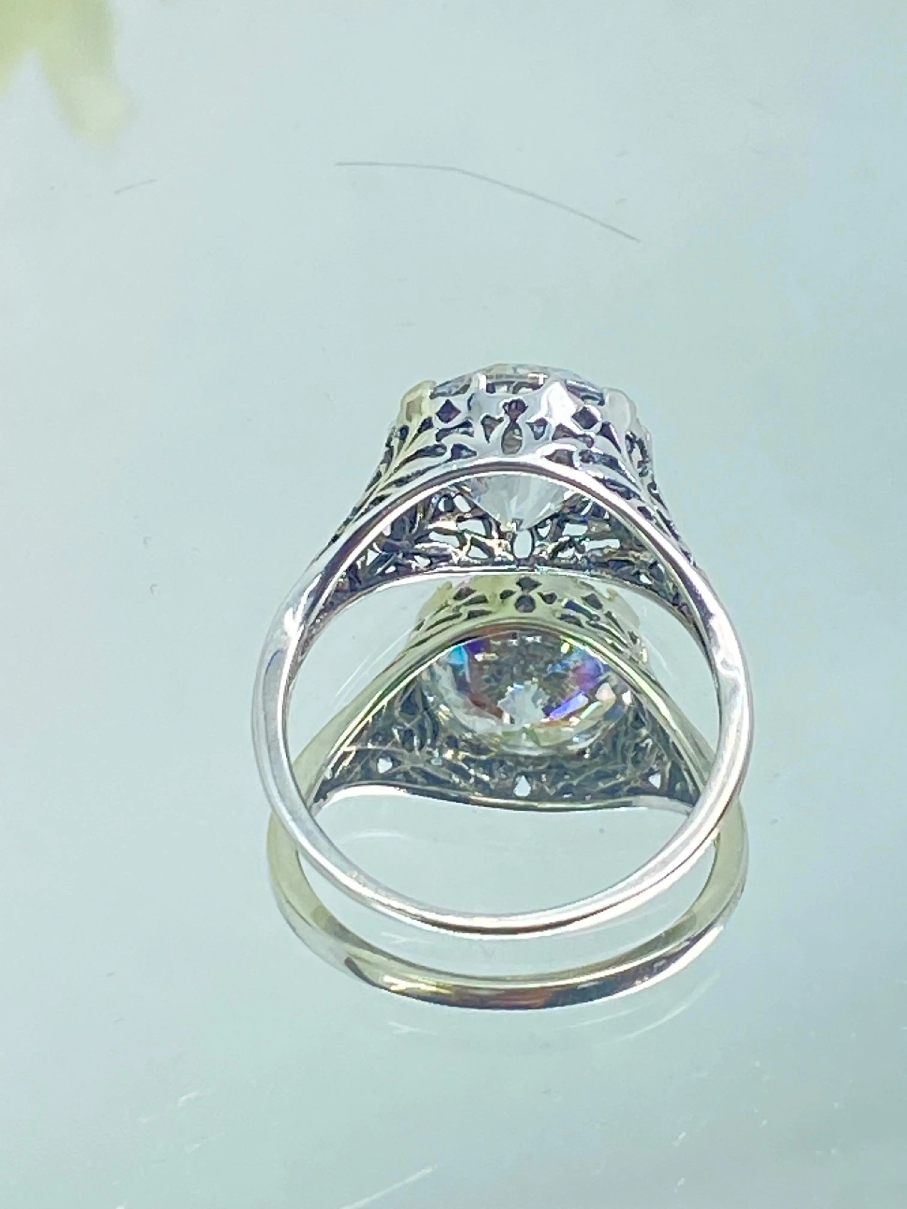 White CZ Ring, Victorian Jewelry, Ivy Ring #D13