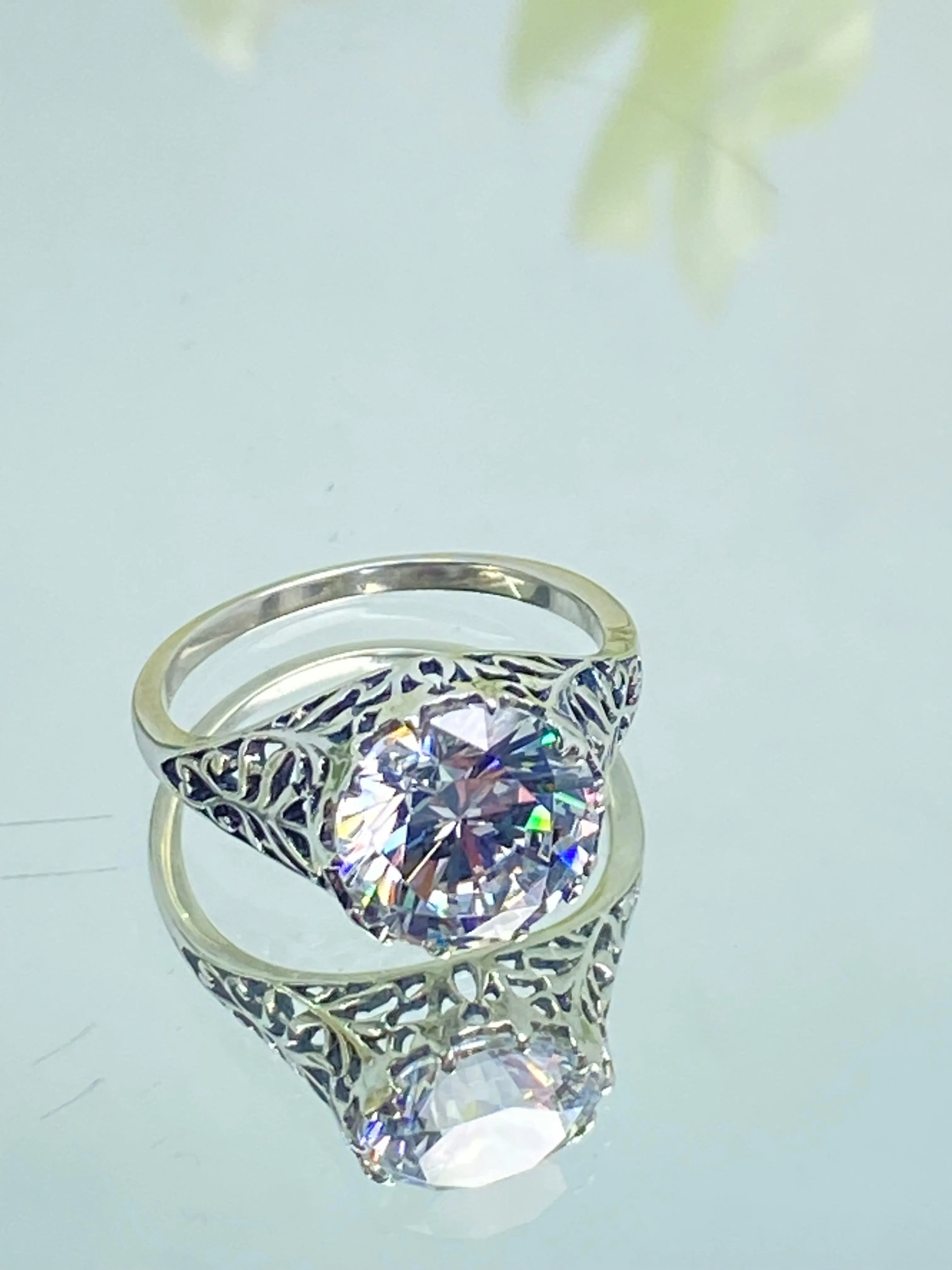 White CZ Ring, Victorian Jewelry, Ivy Ring #D13