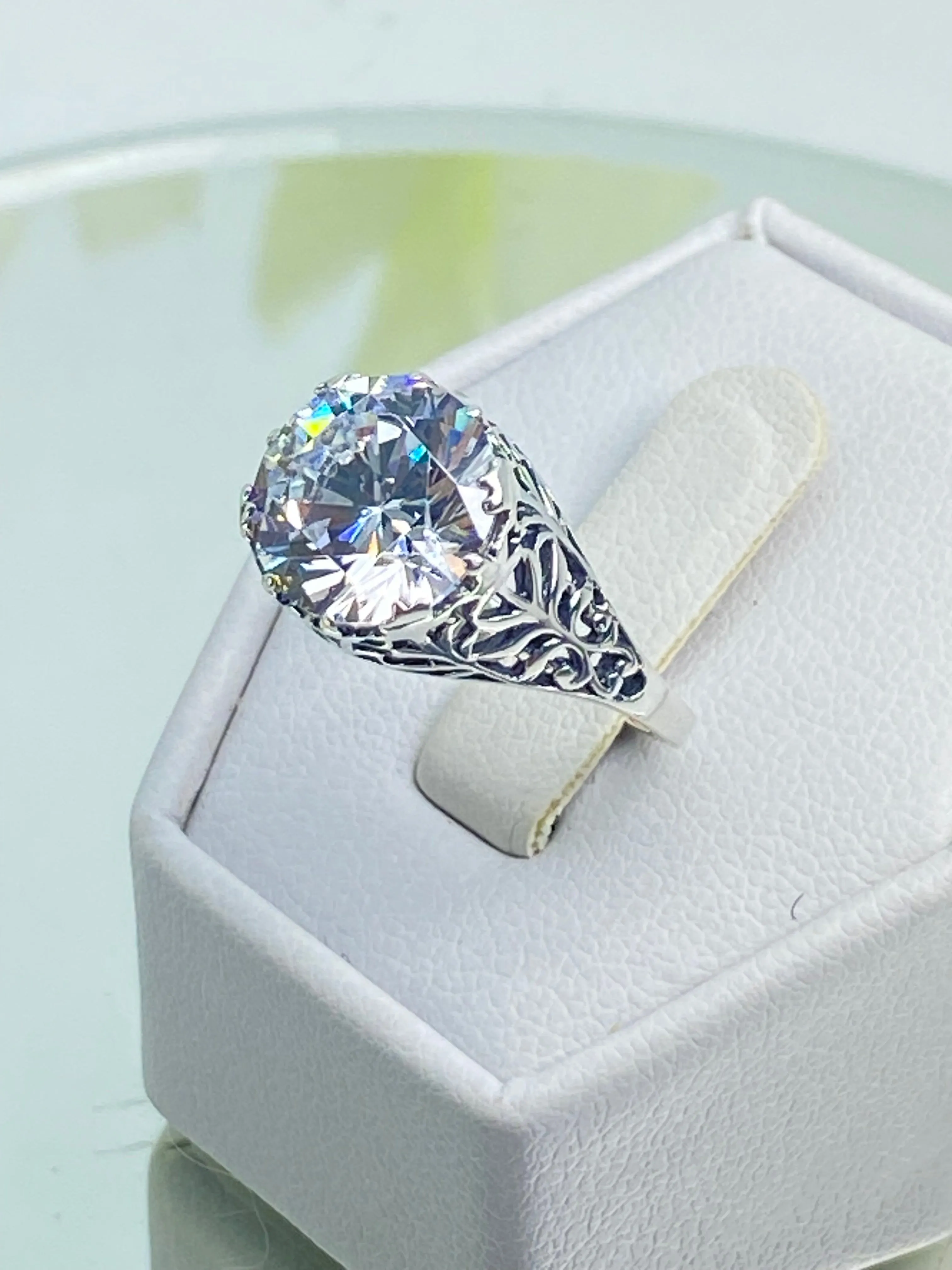 White CZ Ring, Victorian Jewelry, Ivy Ring #D13