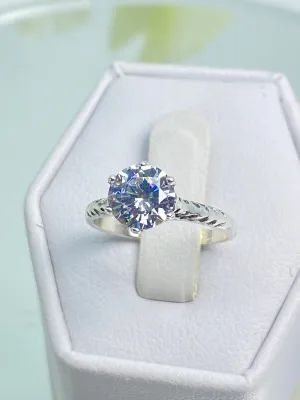 White CZ Wedding Ring, Size 5, Victorian Wedding Solitaire #D22 - Ready to Ship