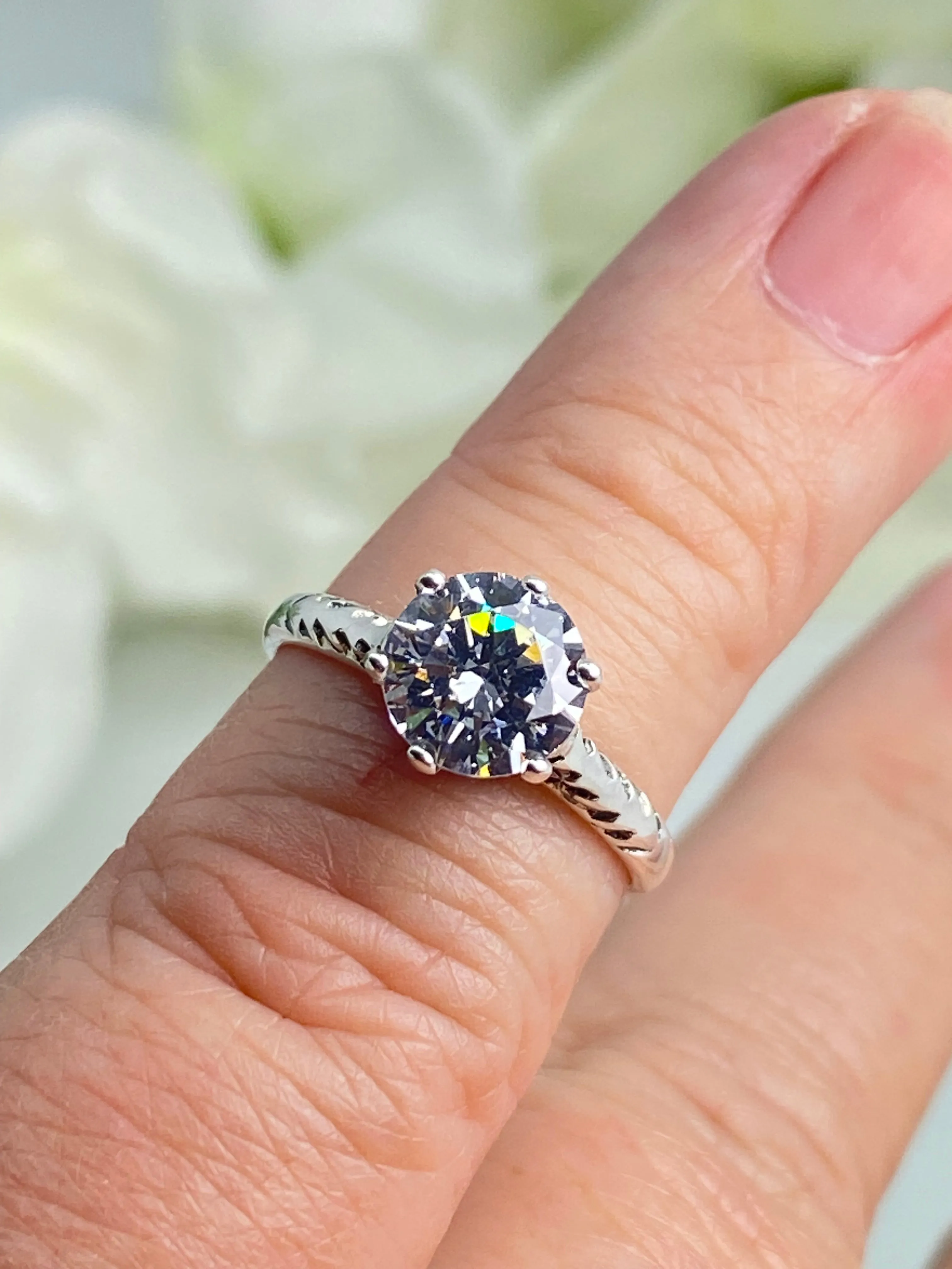White CZ Wedding Ring, Size 5, Victorian Wedding Solitaire #D22 - Ready to Ship
