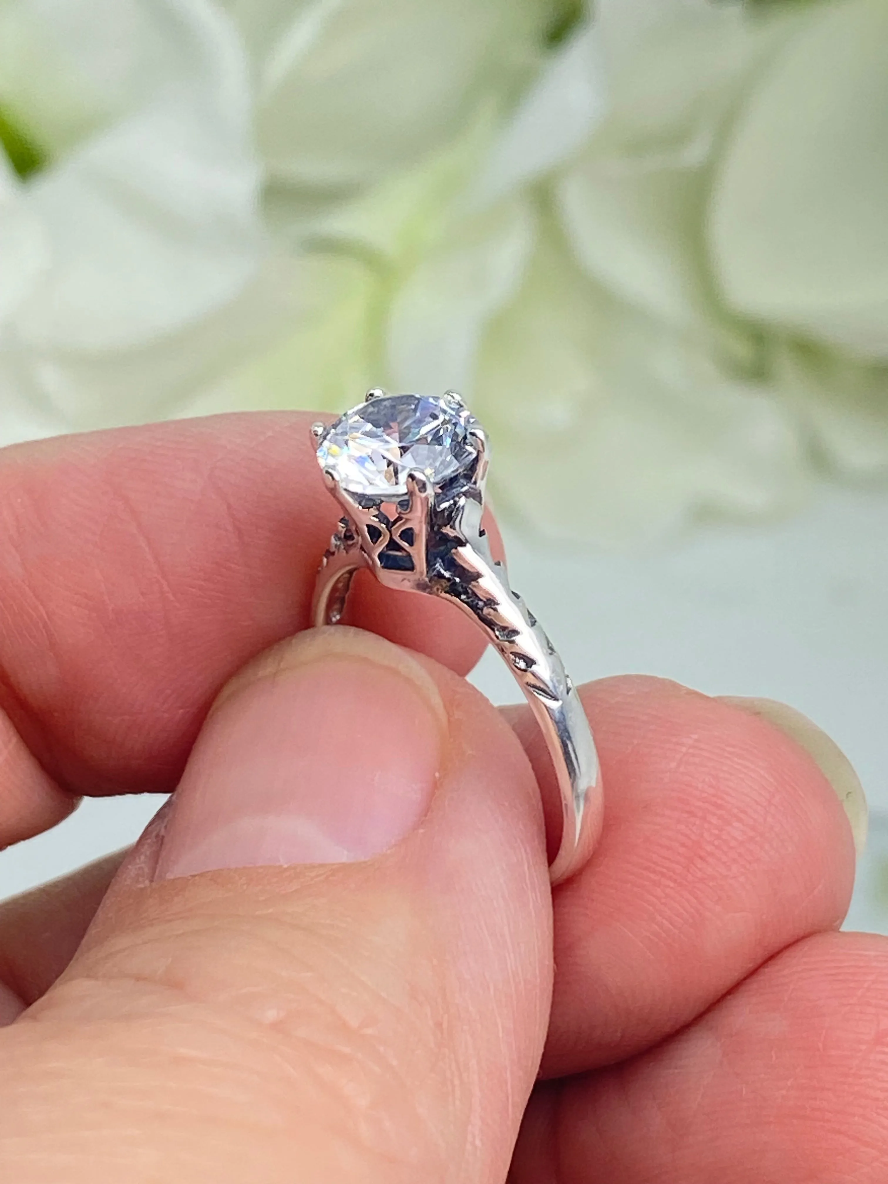 White CZ Wedding Ring, Size 5, Victorian Wedding Solitaire #D22 - Ready to Ship