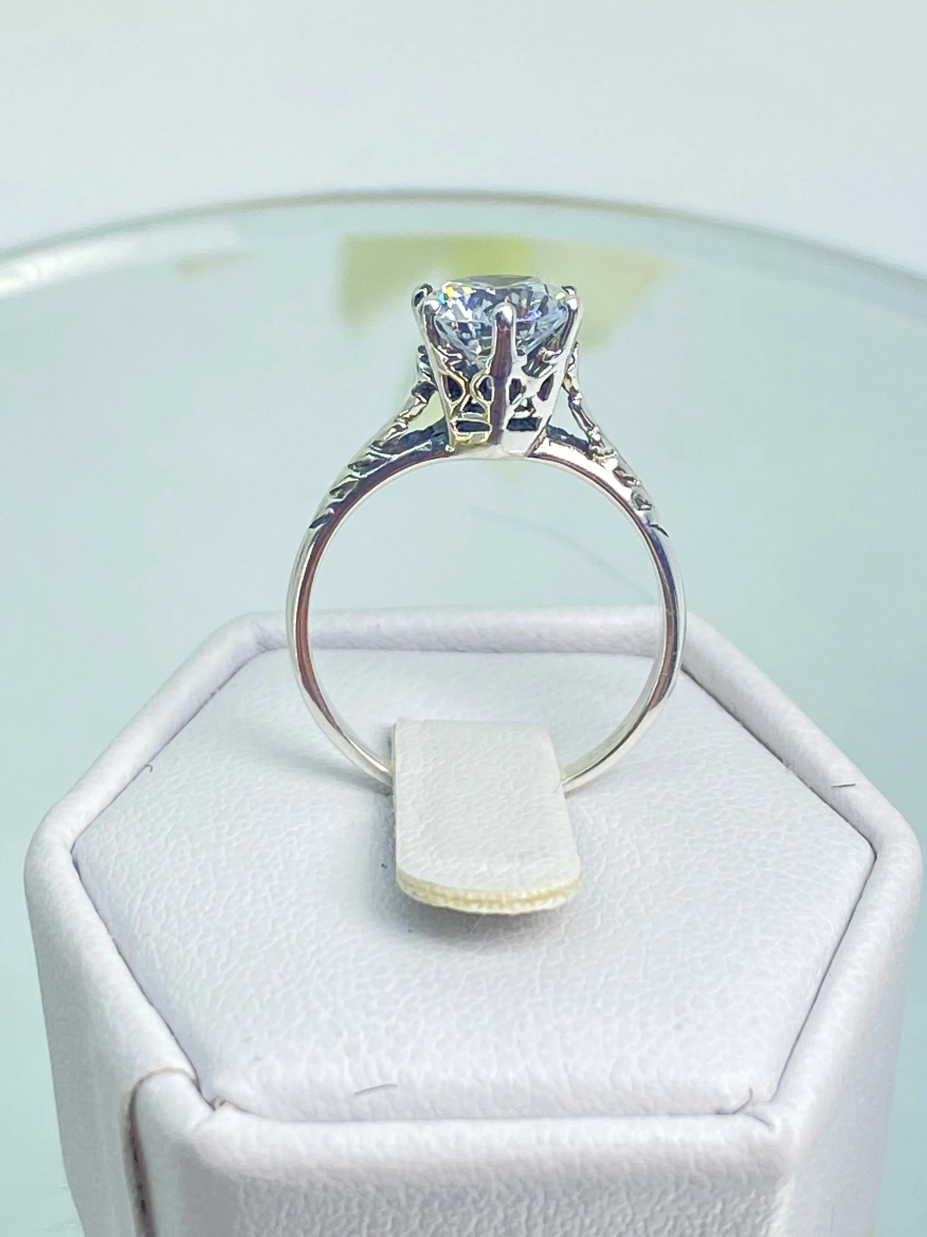 White CZ Wedding Ring, Size 5, Victorian Wedding Solitaire #D22 - Ready to Ship