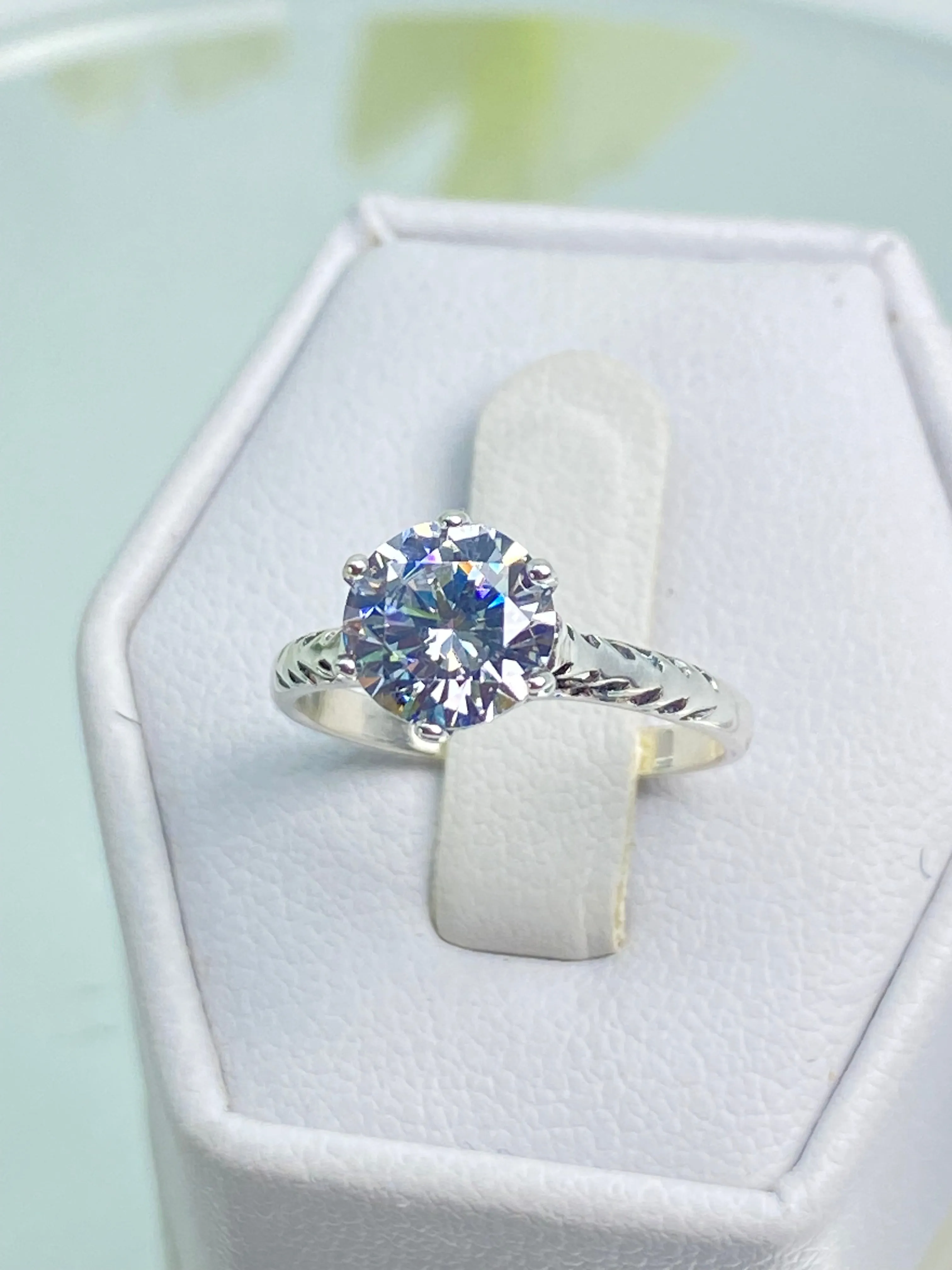 White CZ Wedding Ring, Size 5, Victorian Wedding Solitaire #D22 - Ready to Ship