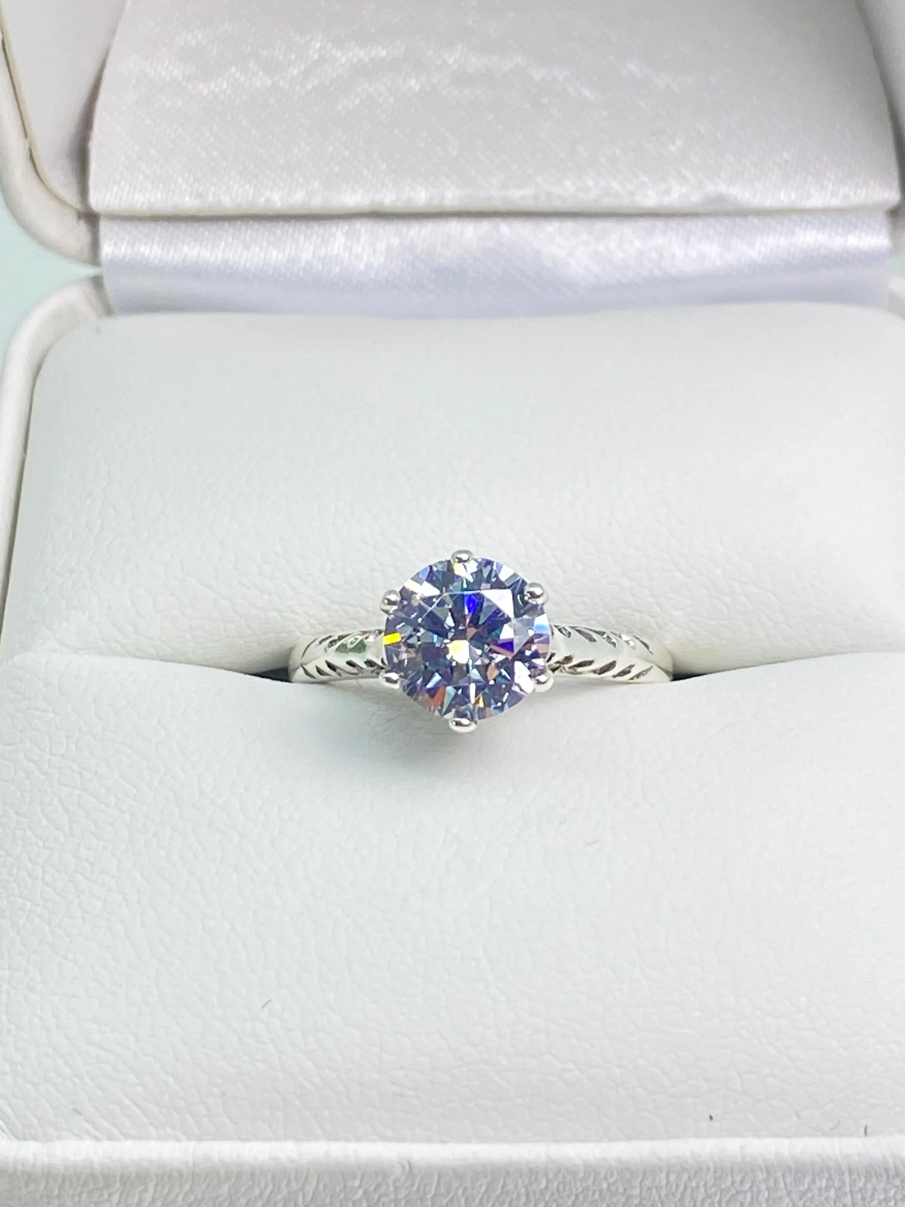 White CZ Wedding Ring, Size 5, Victorian Wedding Solitaire #D22 - Ready to Ship