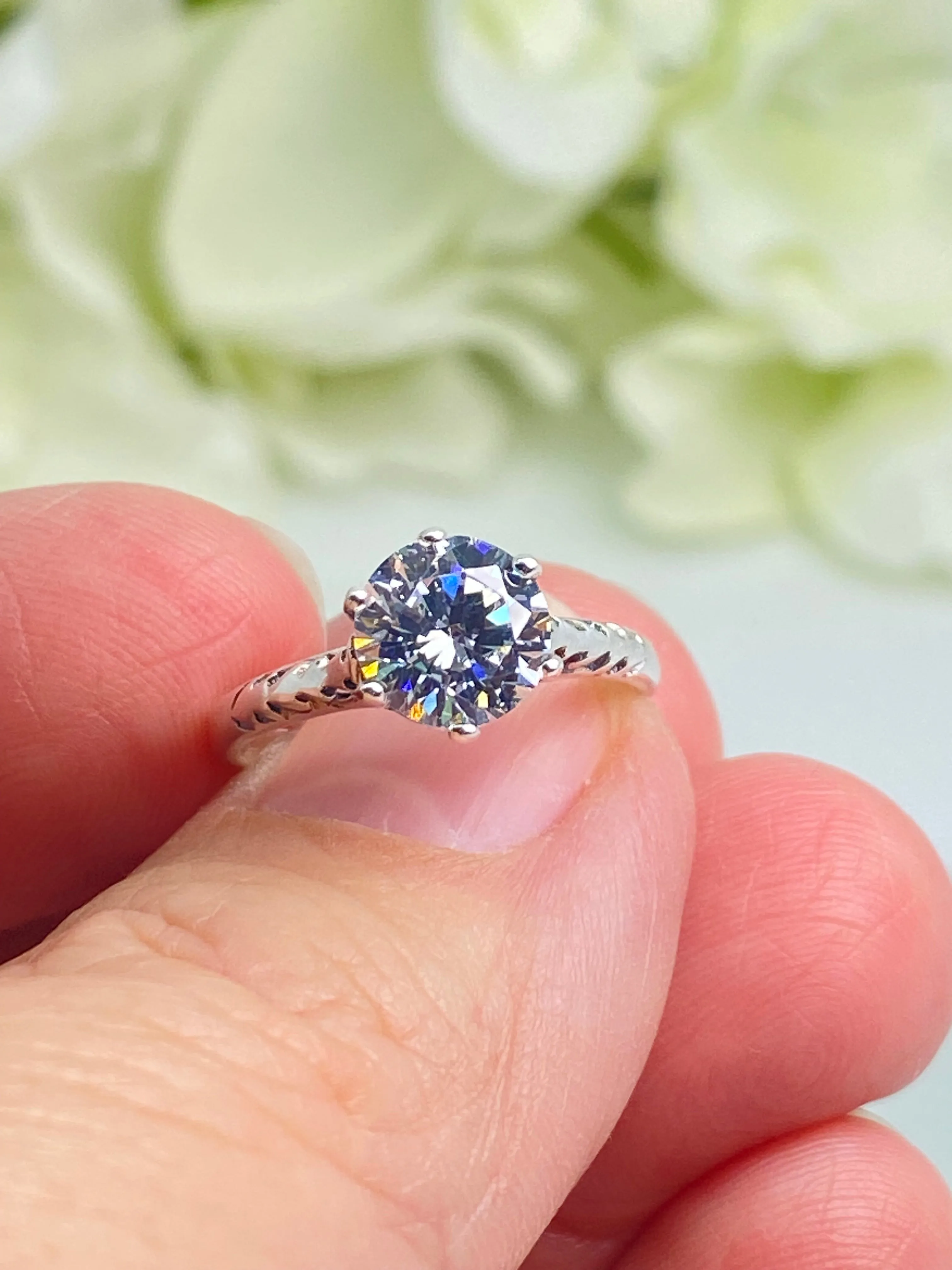White CZ Wedding Ring, Size 5, Victorian Wedding Solitaire #D22 - Ready to Ship