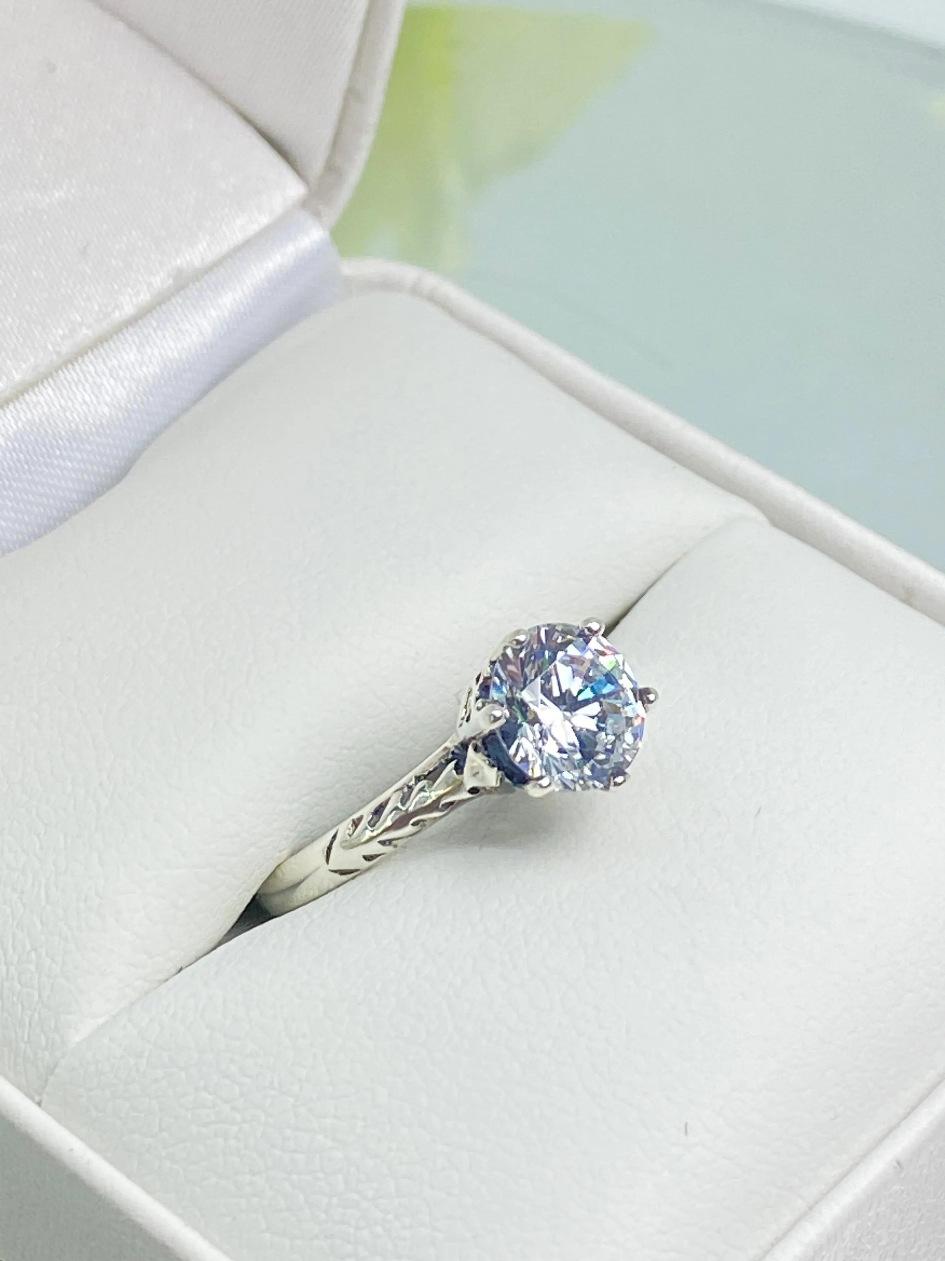 White CZ Wedding Ring, Size 5, Victorian Wedding Solitaire #D22 - Ready to Ship