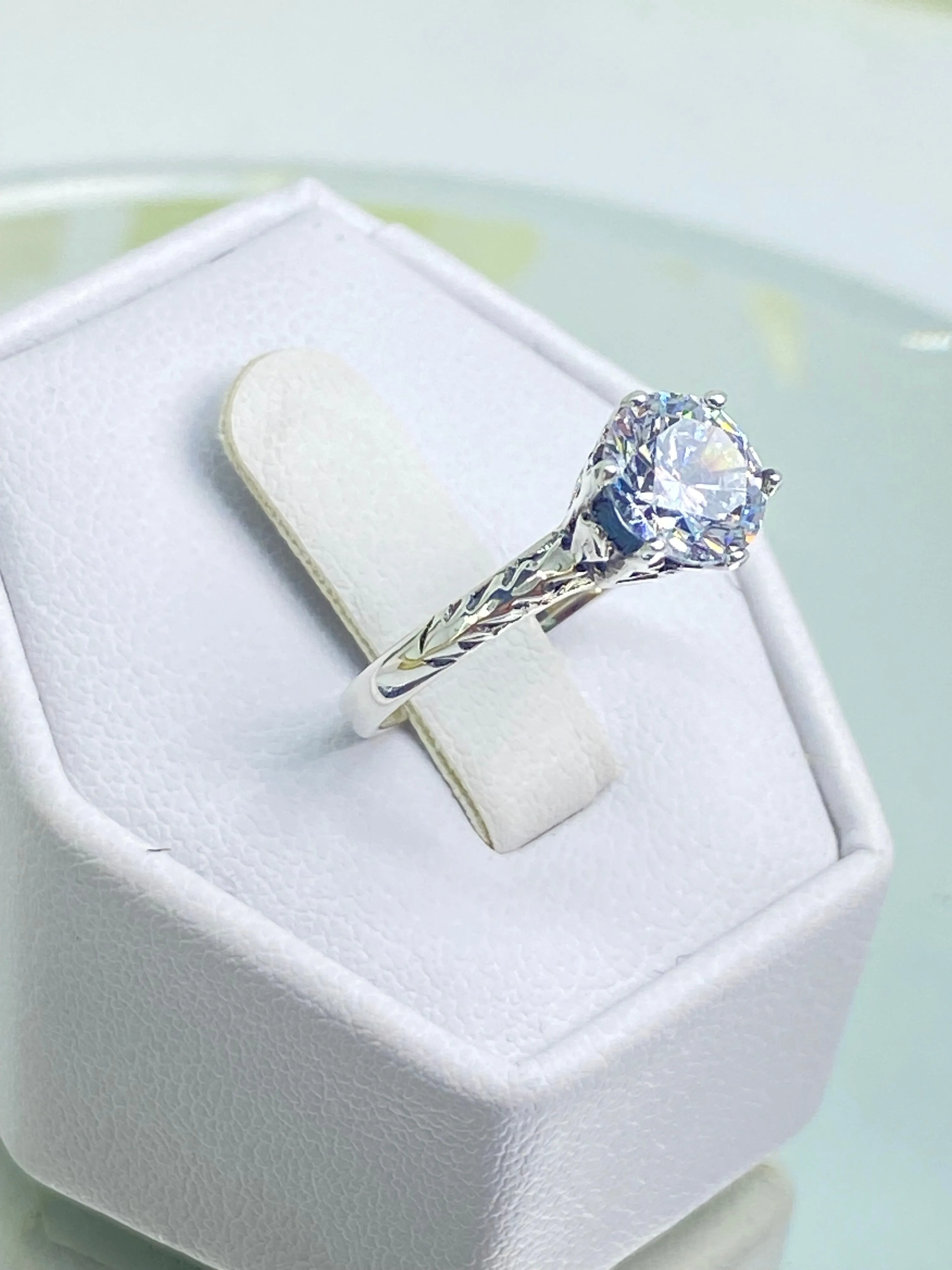 White CZ Wedding Ring, Size 5, Victorian Wedding Solitaire #D22 - Ready to Ship