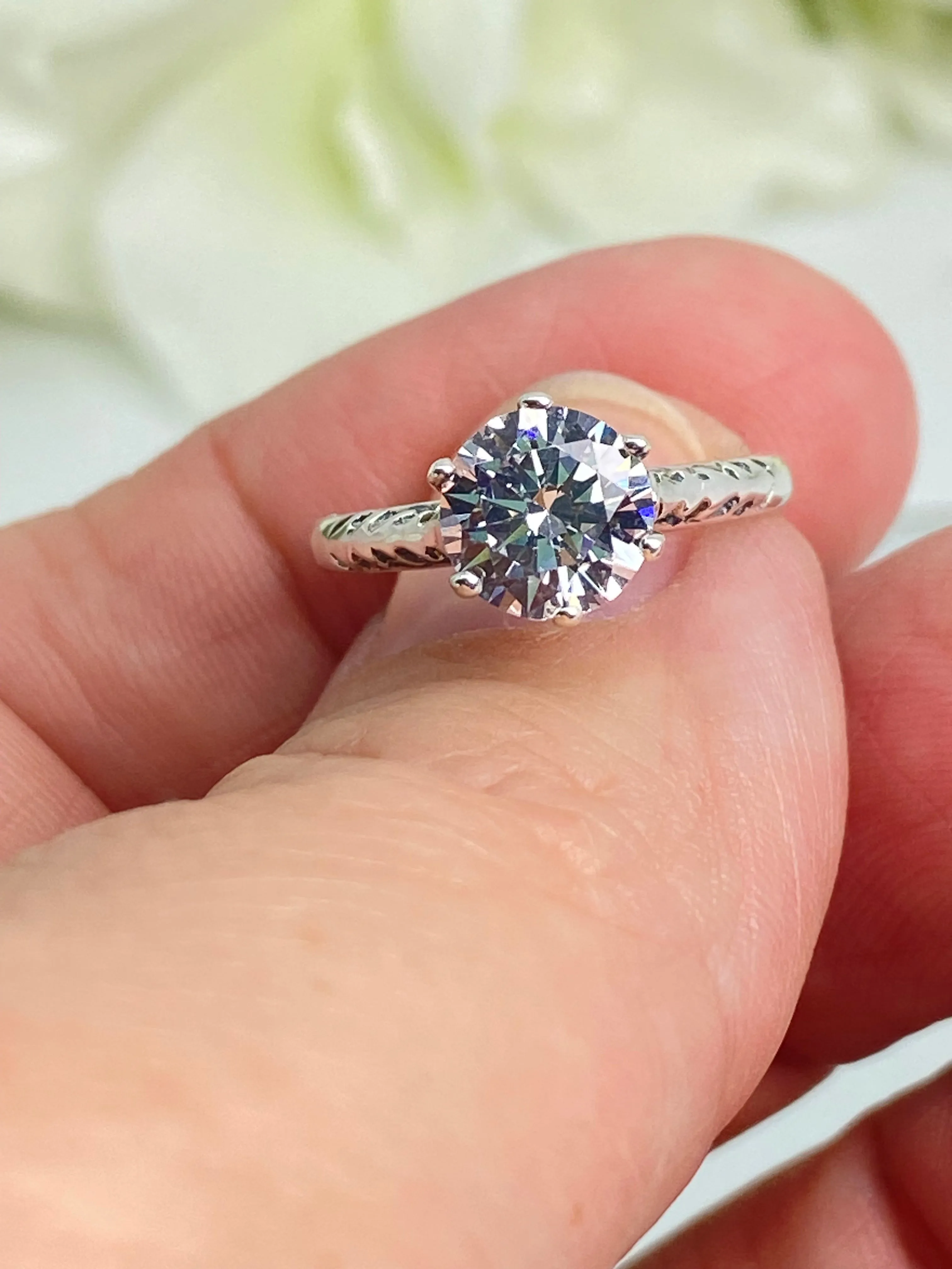 White CZ Wedding Ring, Size 5, Victorian Wedding Solitaire #D22 - Ready to Ship