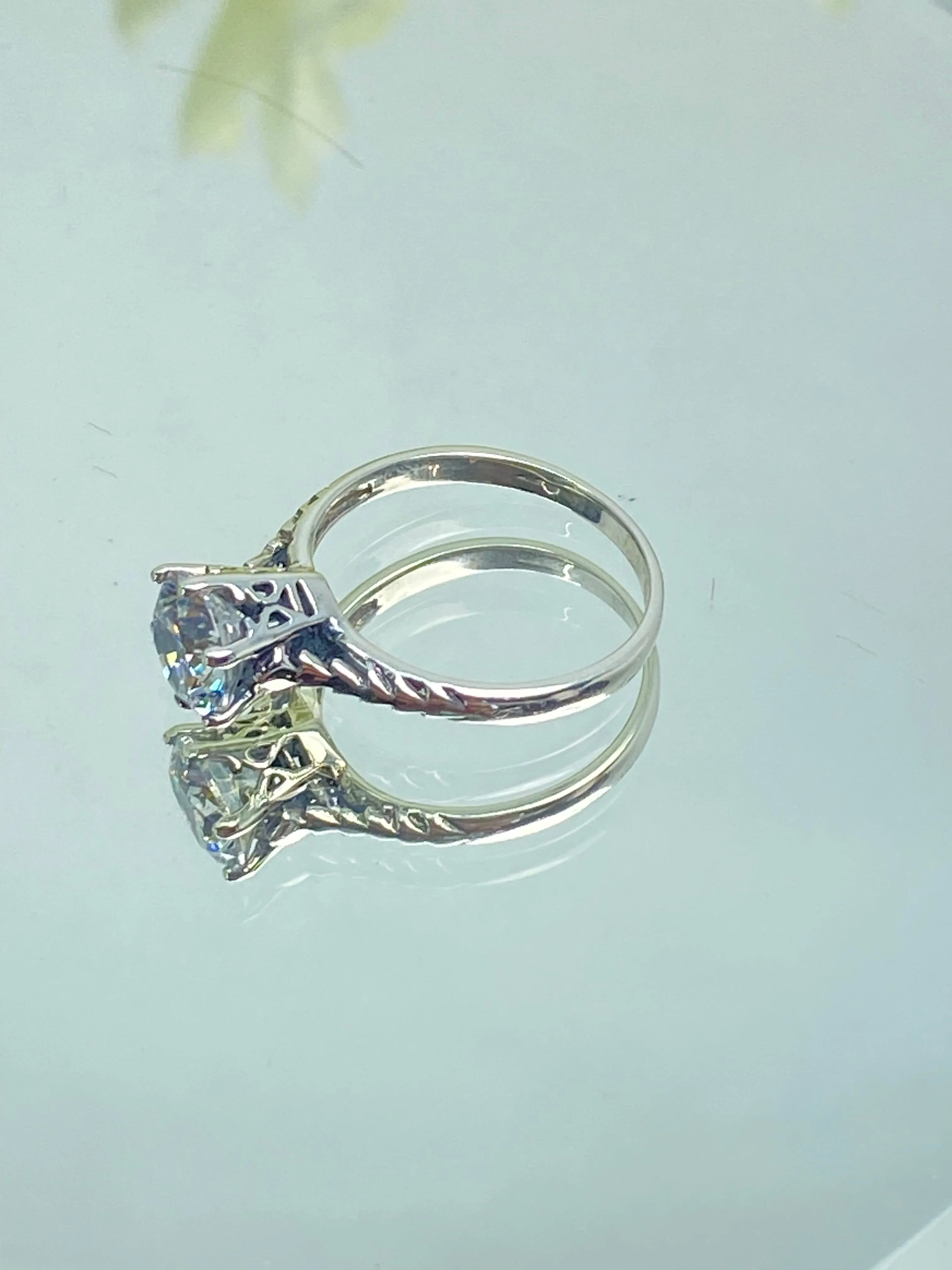 White CZ Wedding Ring, Size 5, Victorian Wedding Solitaire #D22 - Ready to Ship
