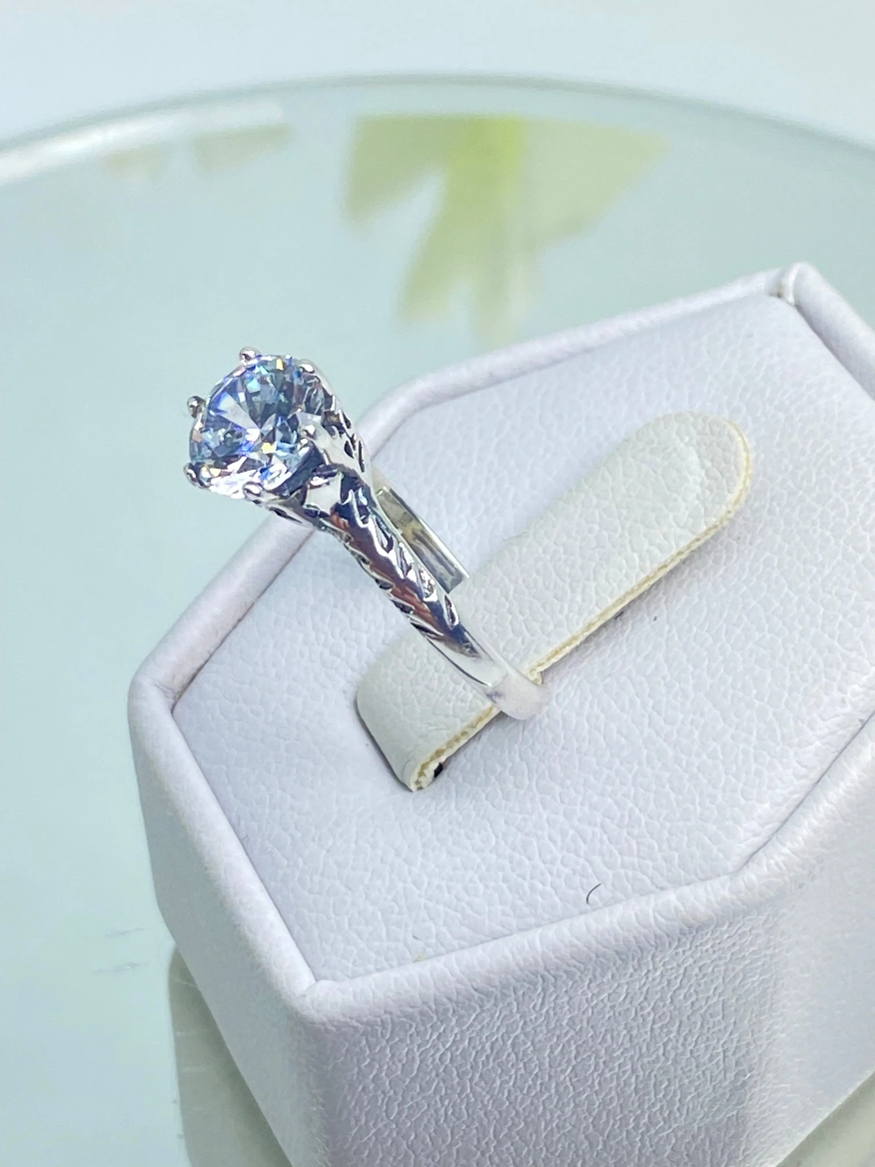 White CZ Wedding Ring, Size 5, Victorian Wedding Solitaire #D22 - Ready to Ship