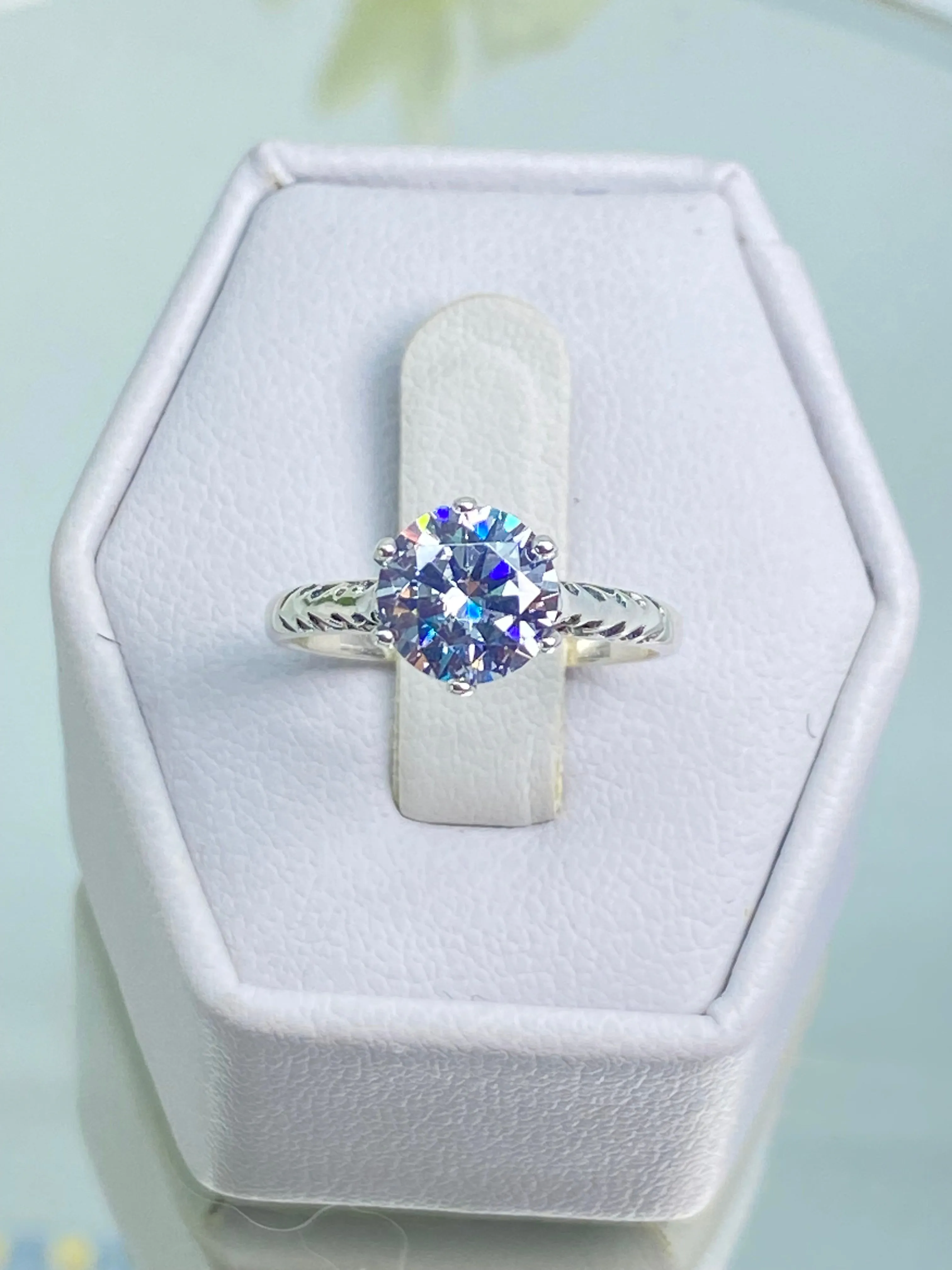 White CZ Wedding Ring, Size 5, Victorian Wedding Solitaire #D22 - Ready to Ship