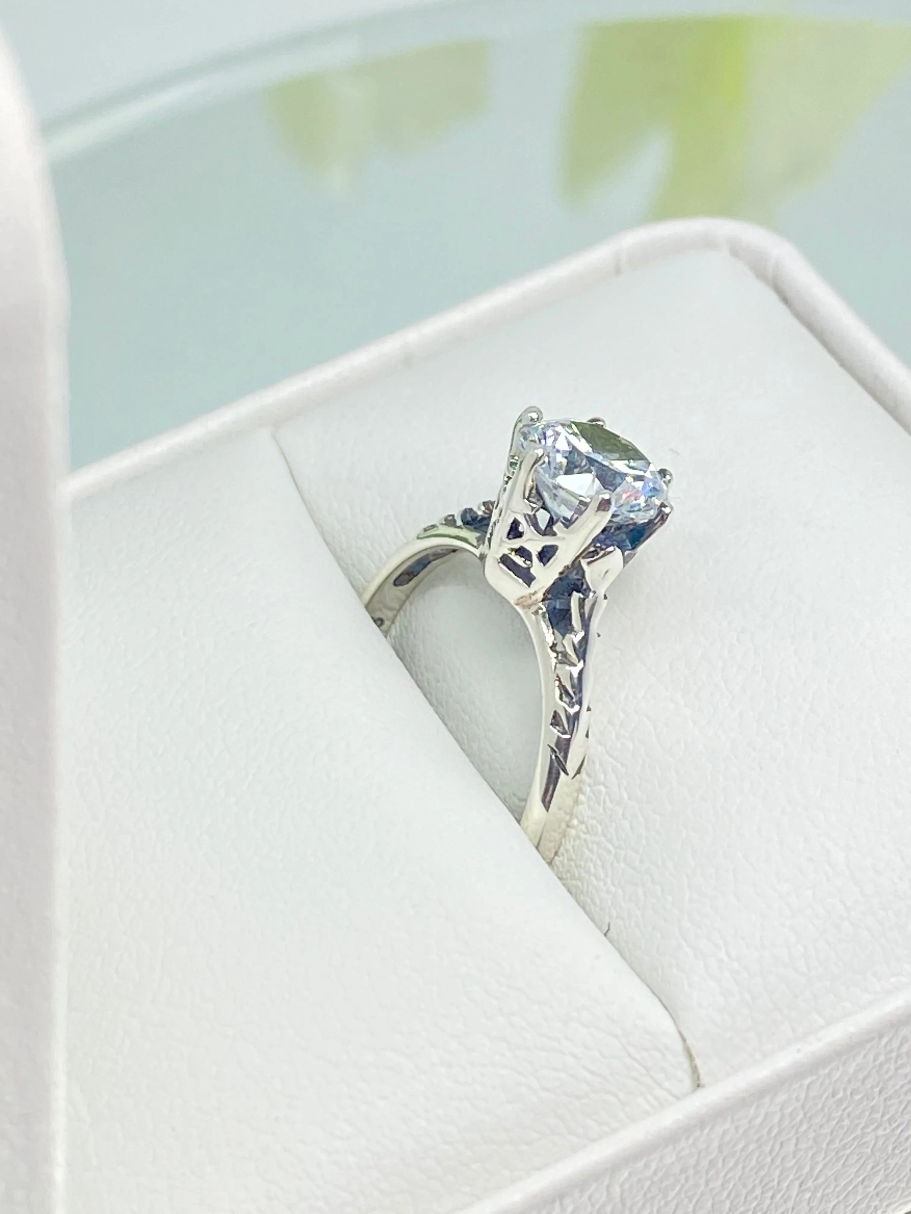 White CZ Wedding Ring, Size 5, Victorian Wedding Solitaire #D22 - Ready to Ship