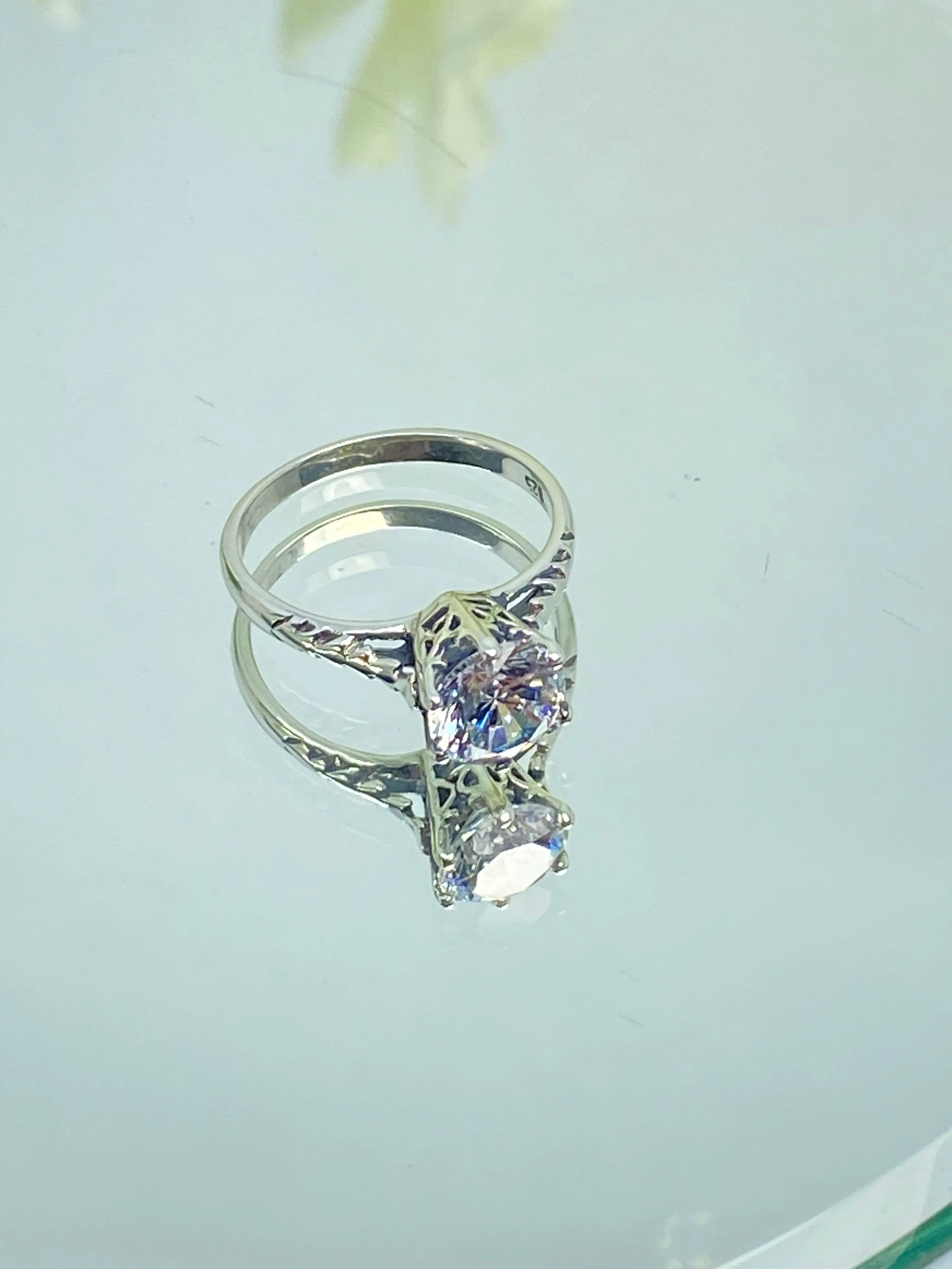 White CZ Wedding Ring, Size 5, Victorian Wedding Solitaire #D22 - Ready to Ship