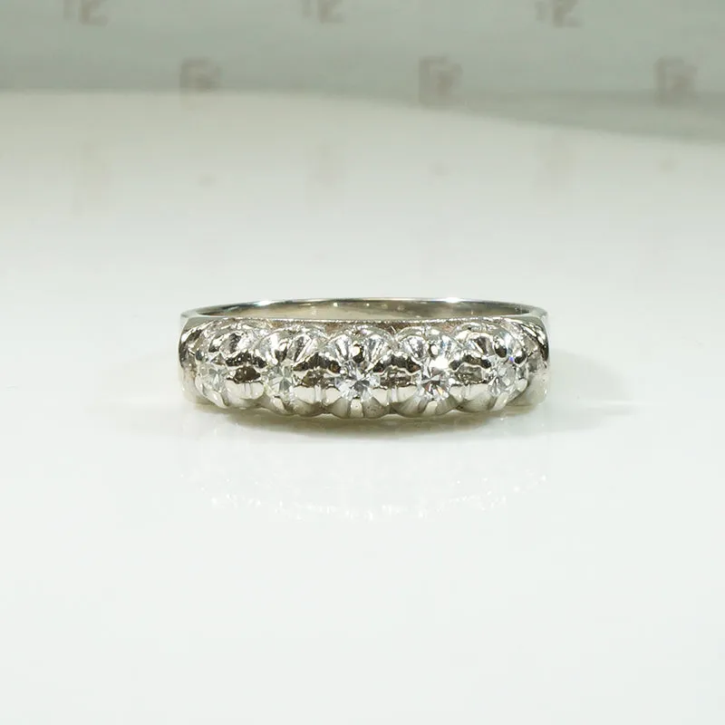 White Gold Filigree Five Diamond Band