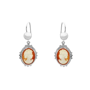 White Gold Yellow Cameo Hanging Earrings (14K)