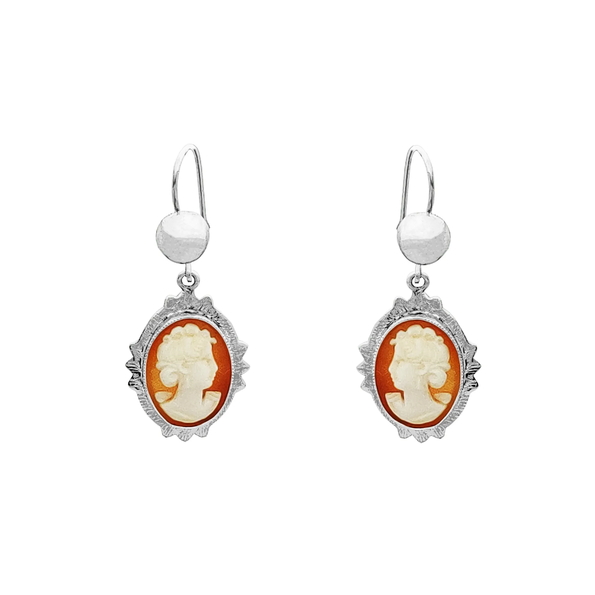 White Gold Yellow Cameo Hanging Earrings (14K)