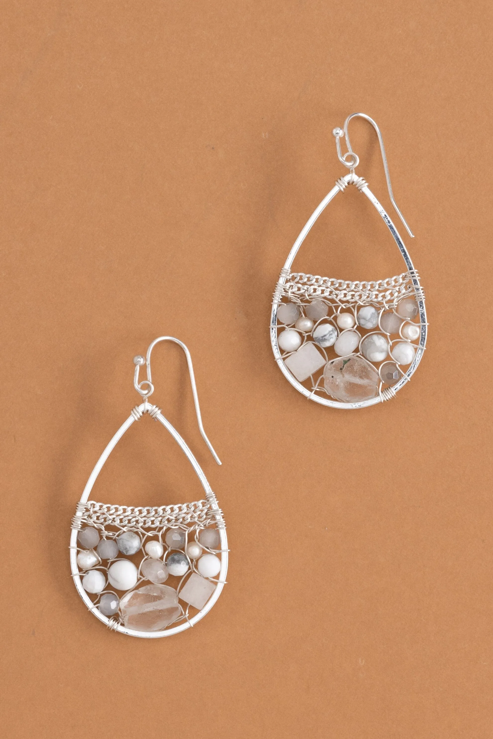 White Mix Beaded Earrings