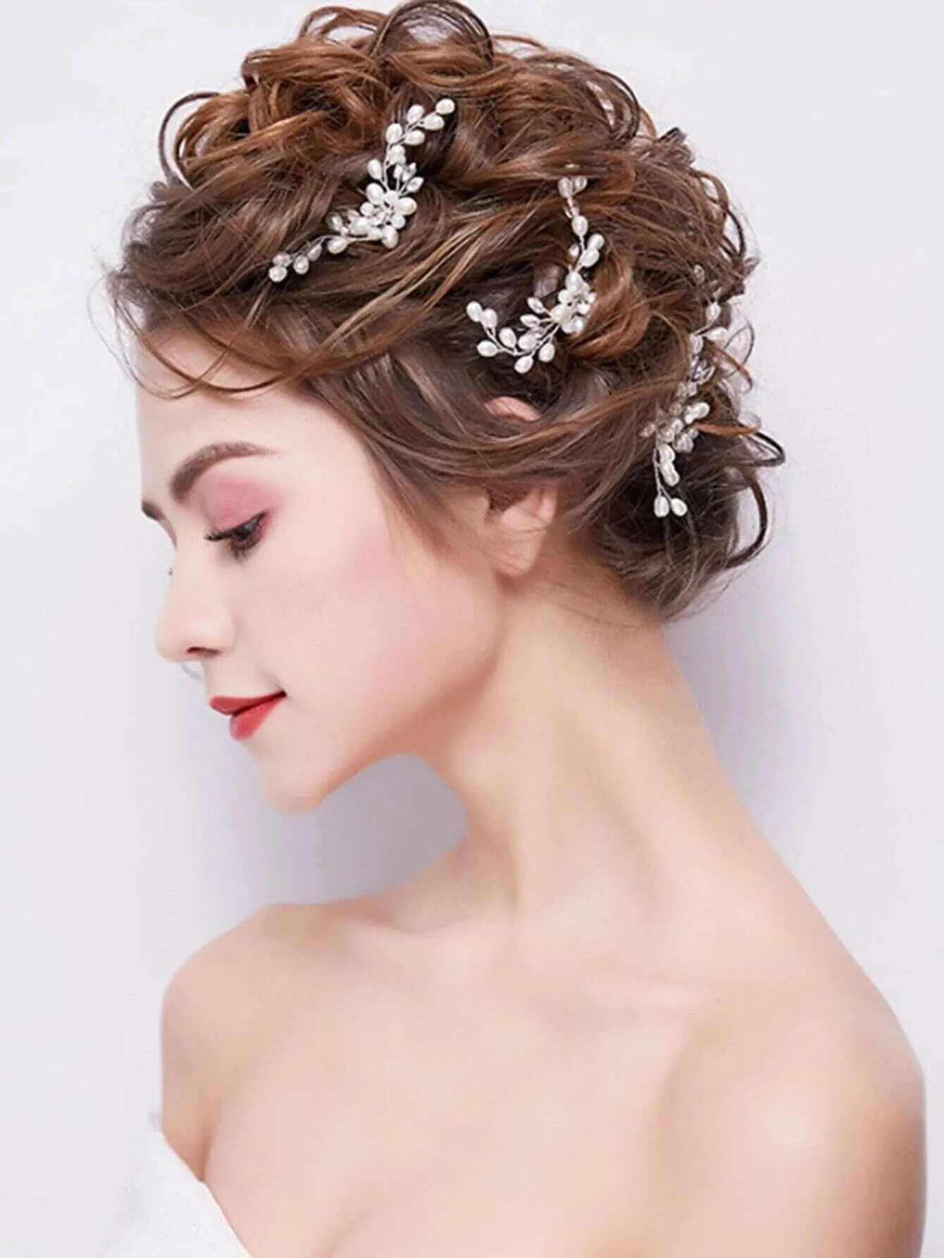 White Oval Pearl Flower 2 PC Hairpin Set, Bridal Hand Wired Pearl Hair Pins, Wedding Prom Floral Pearl Hairpiece