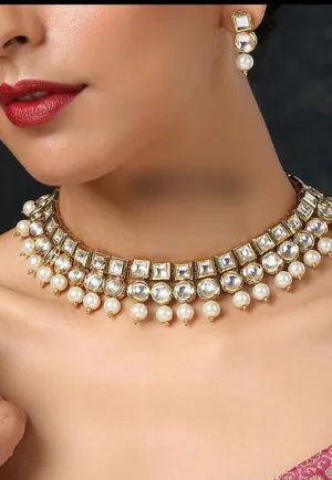 White Pearl Kundan Necklace Set