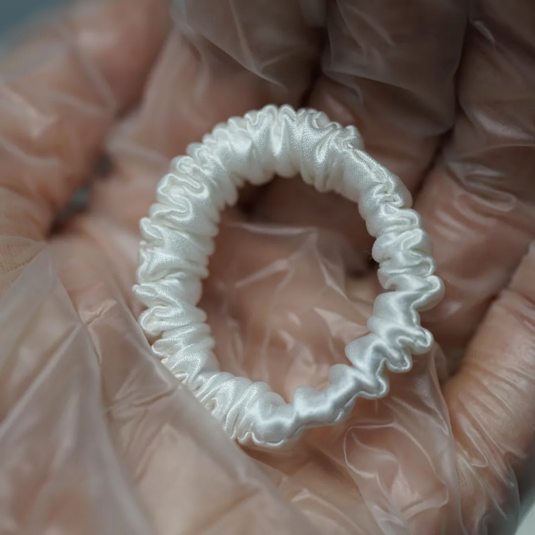 White Silk Scrunchie Tiny - For Adult / Baby / Toddler