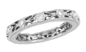 Windemere Art Deco Diamond Filigree Eternity Wedding Ring in 14 Karat White Gold - Size 6 1/2