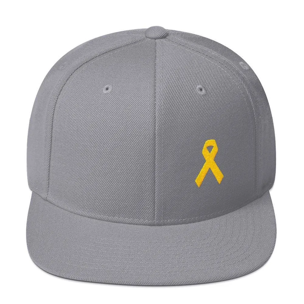 Yellow Awareness Ribbon Flat Brim Snapback Hat for Sarcoma, Suicide Prevention & Military Causes