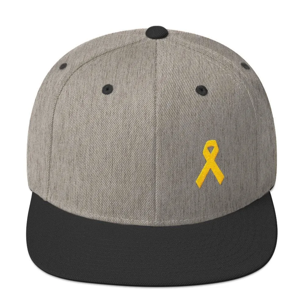 Yellow Awareness Ribbon Flat Brim Snapback Hat for Sarcoma, Suicide Prevention & Military Causes