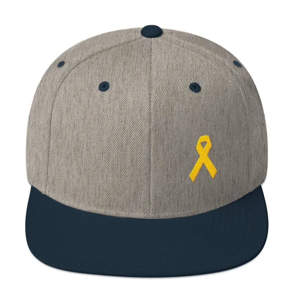 Yellow Awareness Ribbon Flat Brim Snapback Hat for Sarcoma, Suicide Prevention & Military Causes