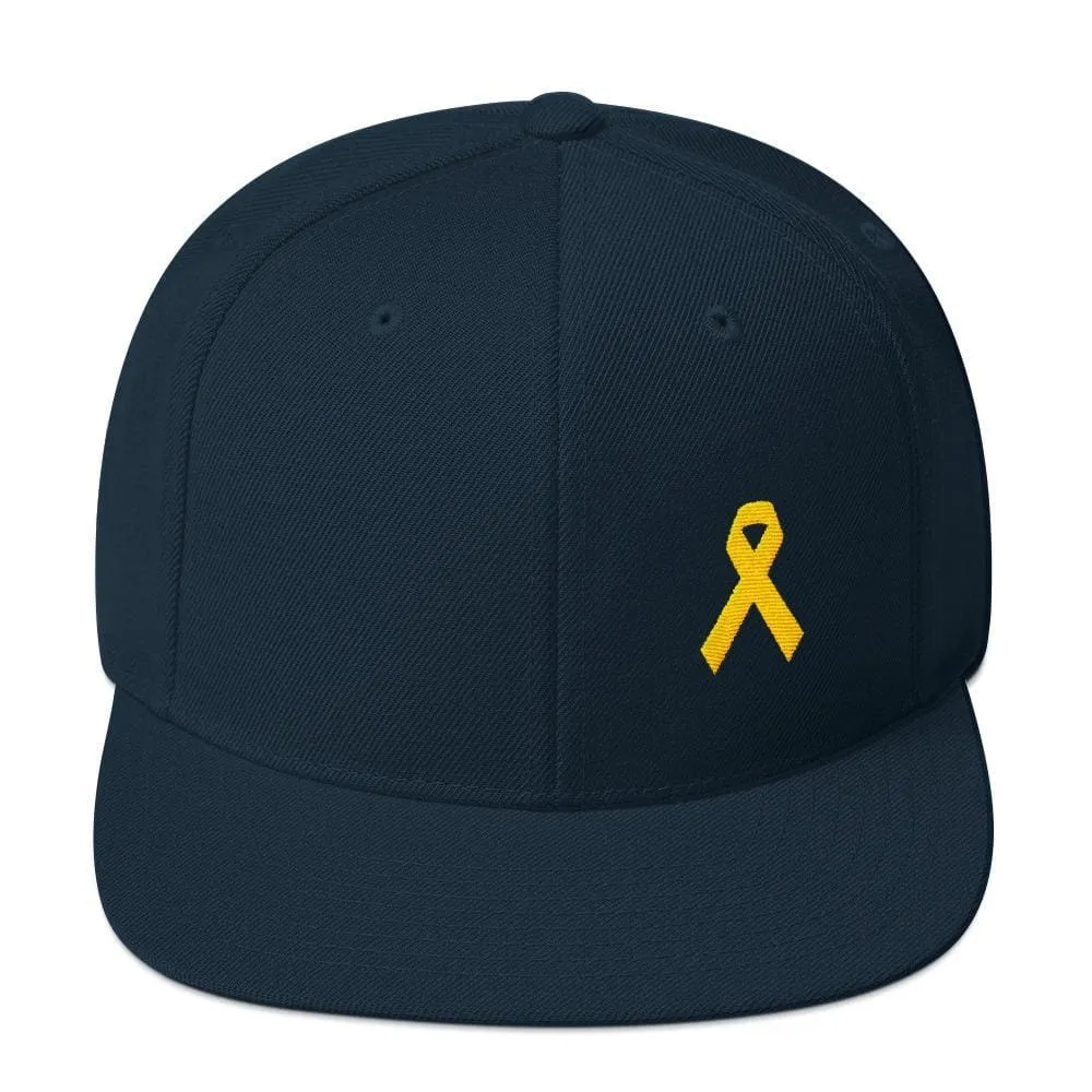 Yellow Awareness Ribbon Flat Brim Snapback Hat for Sarcoma, Suicide Prevention & Military Causes