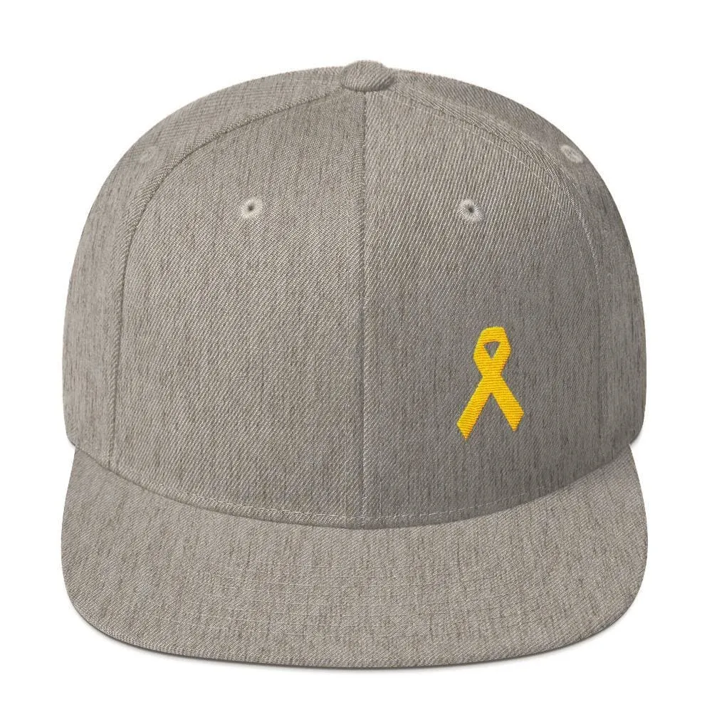 Yellow Awareness Ribbon Flat Brim Snapback Hat for Sarcoma, Suicide Prevention & Military Causes