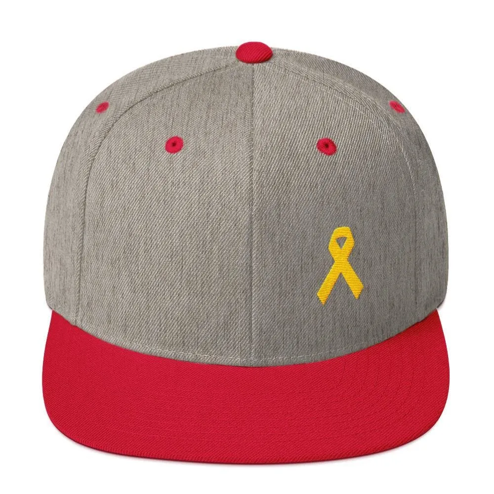 Yellow Awareness Ribbon Flat Brim Snapback Hat for Sarcoma, Suicide Prevention & Military Causes