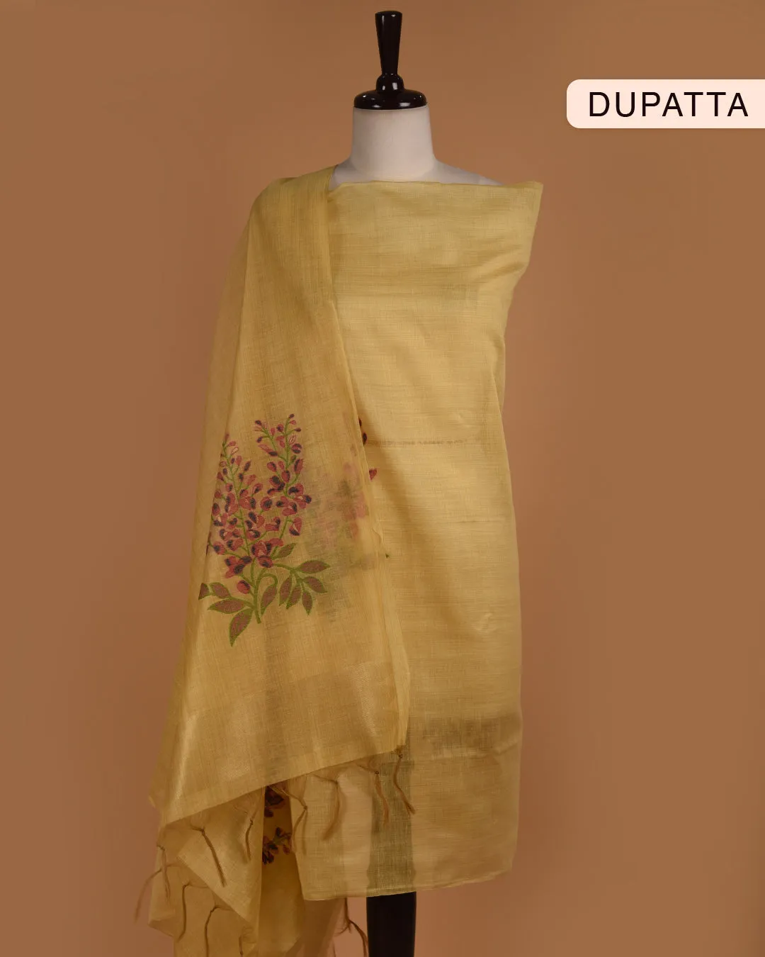 Yellow Chanderi Silk Blend Woven Unstitched Suit Fabric Set With Chanderi Silk Dupatta