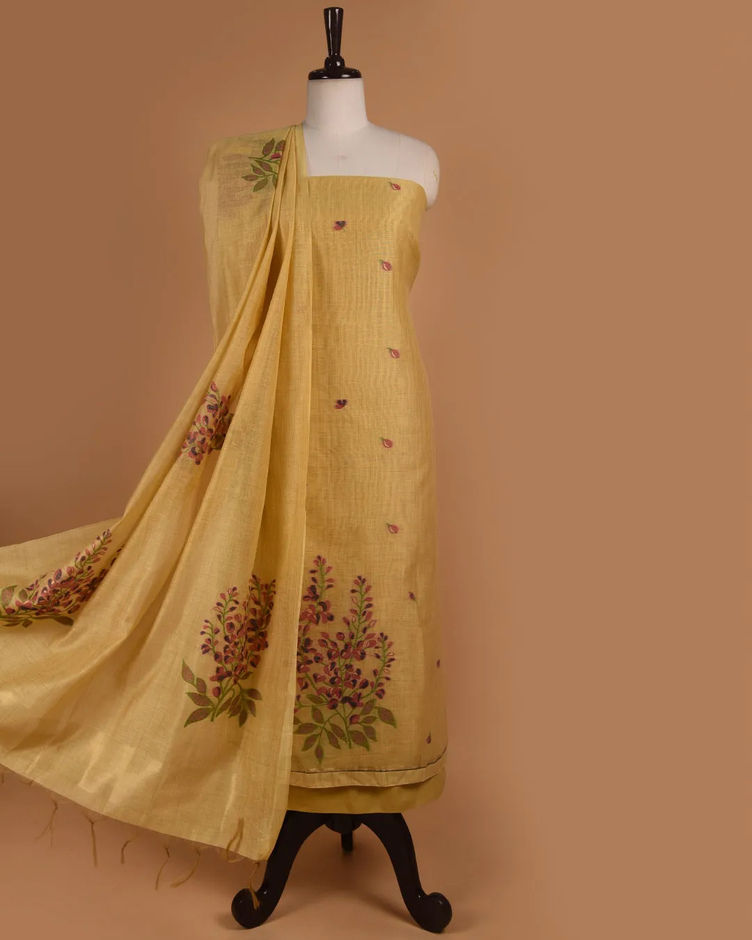 Yellow Chanderi Silk Blend Woven Unstitched Suit Fabric Set With Chanderi Silk Dupatta