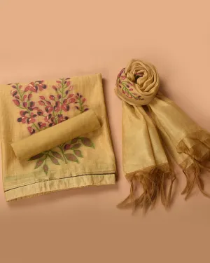 Yellow Chanderi Silk Blend Woven Unstitched Suit Fabric Set With Chanderi Silk Dupatta
