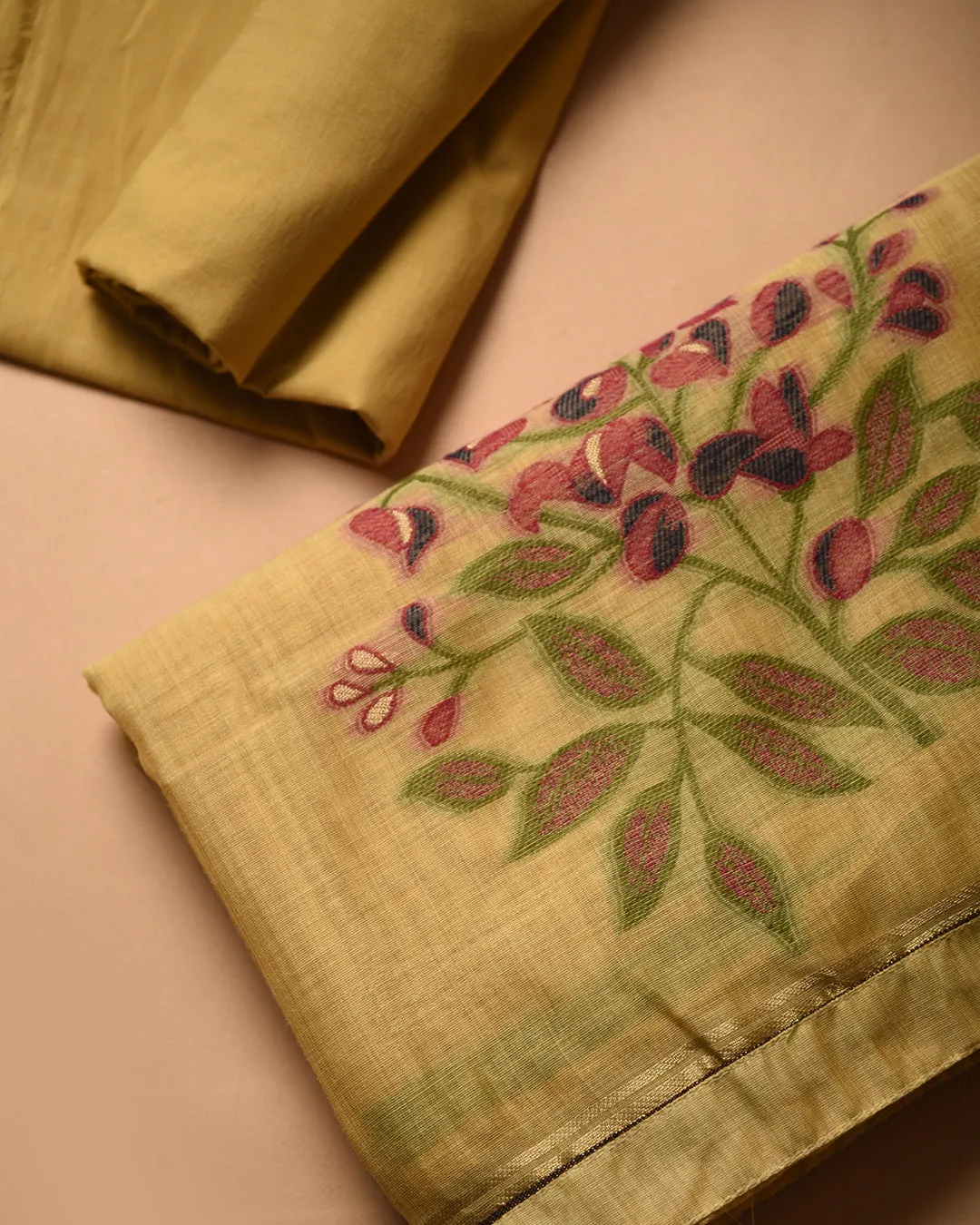 Yellow Chanderi Silk Blend Woven Unstitched Suit Fabric Set With Chanderi Silk Dupatta