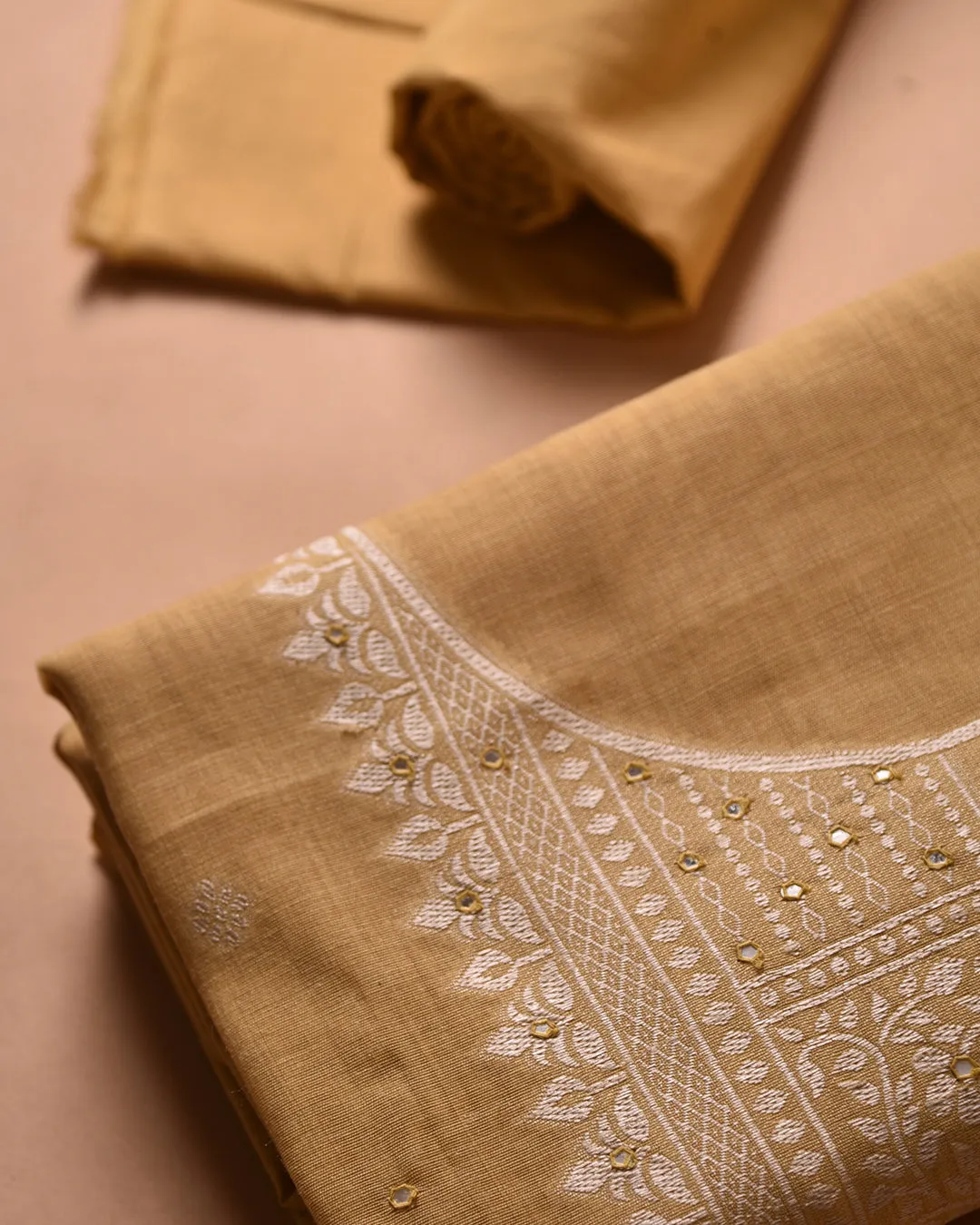 Yellow Chanderi Silk Blend Woven With Embellishment Unstitched Suit Fabric Set With Chanderi Silk Dupatta