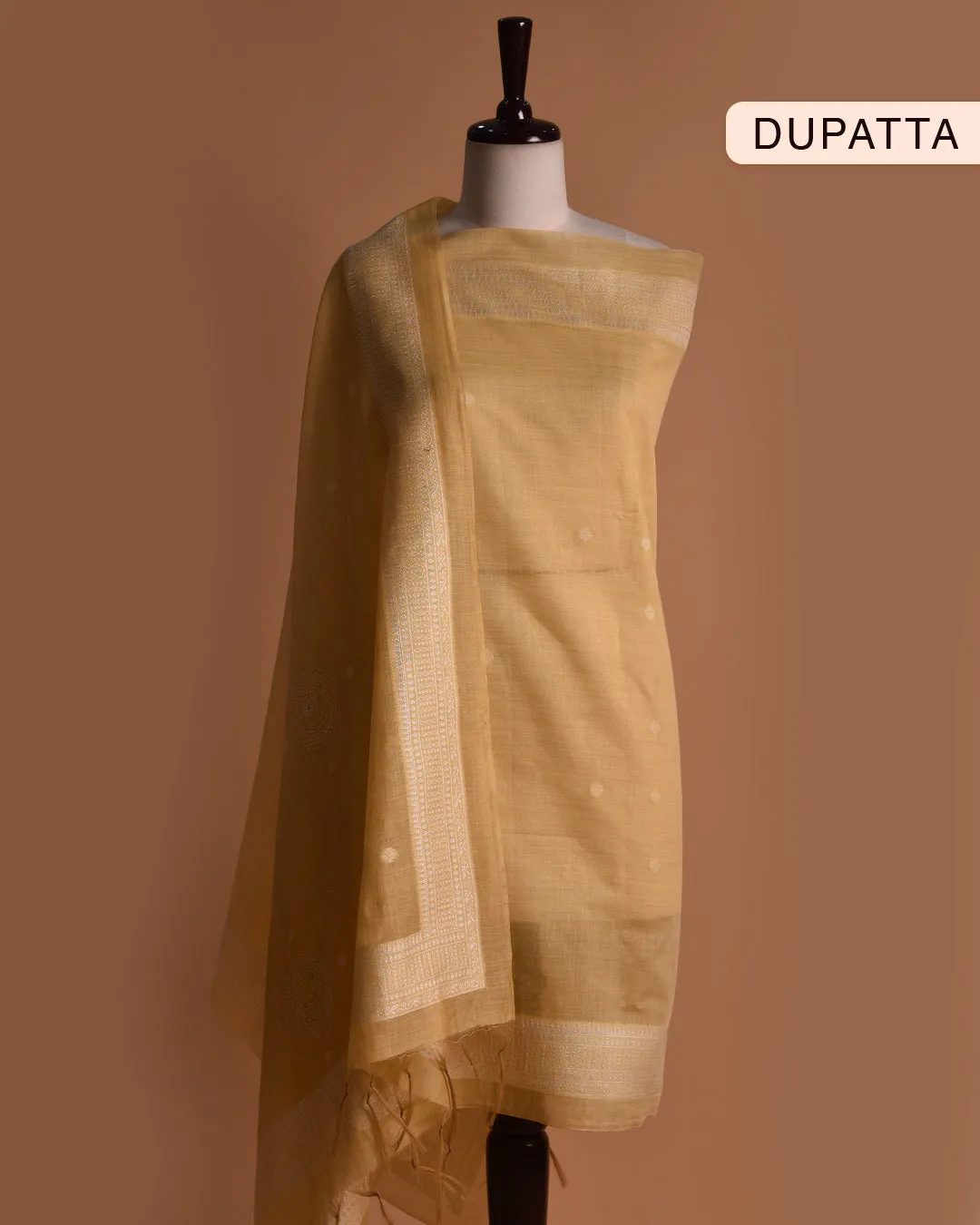 Yellow Chanderi Silk Blend Woven With Embellishment Unstitched Suit Fabric Set With Chanderi Silk Dupatta
