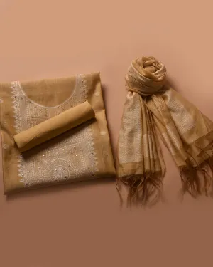 Yellow Chanderi Silk Blend Woven With Embellishment Unstitched Suit Fabric Set With Chanderi Silk Dupatta