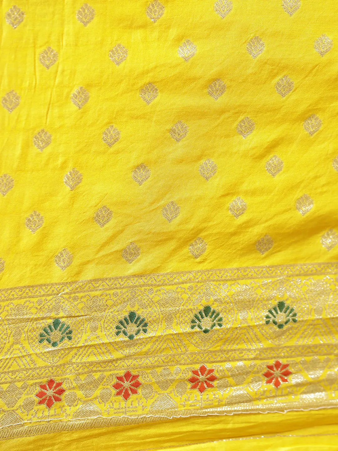 Yellow Silk Banarasi Floral Zari Woven Design Saree